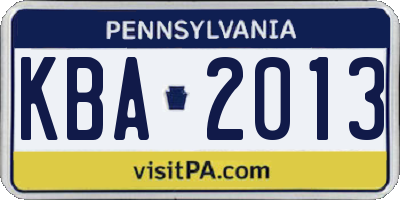 PA license plate KBA2013