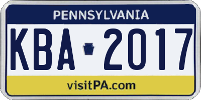 PA license plate KBA2017