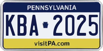 PA license plate KBA2025