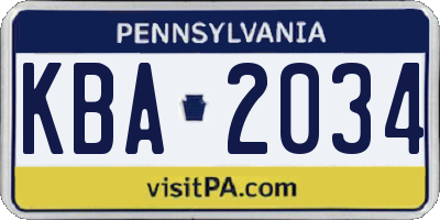 PA license plate KBA2034