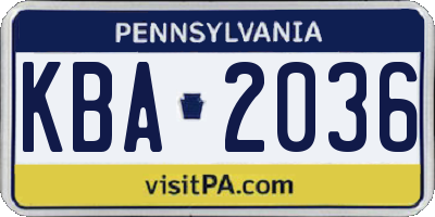 PA license plate KBA2036