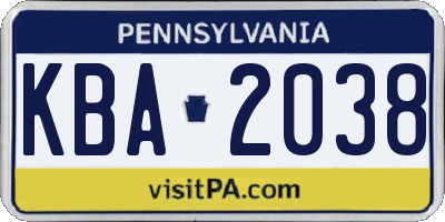 PA license plate KBA2038
