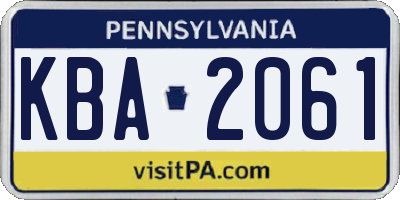 PA license plate KBA2061