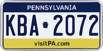 PA license plate KBA2072