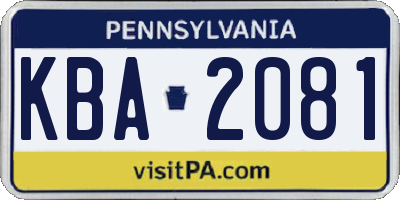 PA license plate KBA2081