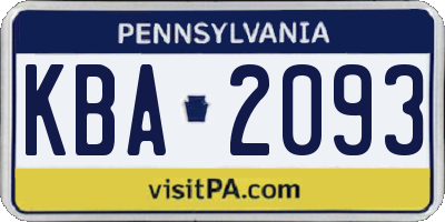 PA license plate KBA2093