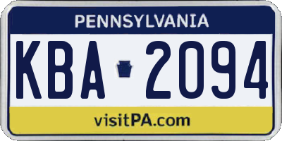 PA license plate KBA2094