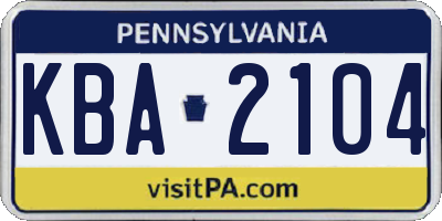 PA license plate KBA2104
