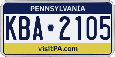 PA license plate KBA2105
