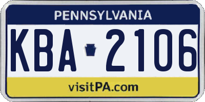 PA license plate KBA2106