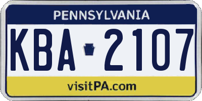 PA license plate KBA2107