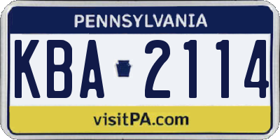 PA license plate KBA2114