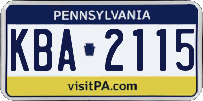PA license plate KBA2115