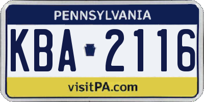 PA license plate KBA2116