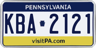 PA license plate KBA2121