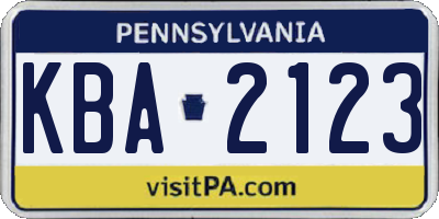 PA license plate KBA2123