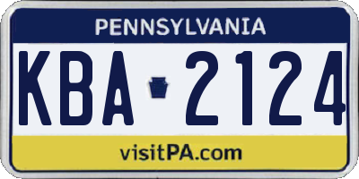 PA license plate KBA2124