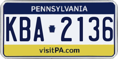 PA license plate KBA2136