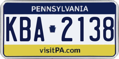 PA license plate KBA2138