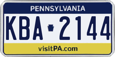 PA license plate KBA2144