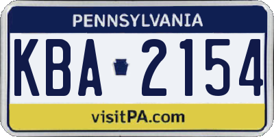 PA license plate KBA2154