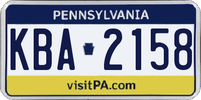 PA license plate KBA2158