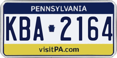 PA license plate KBA2164