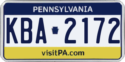 PA license plate KBA2172