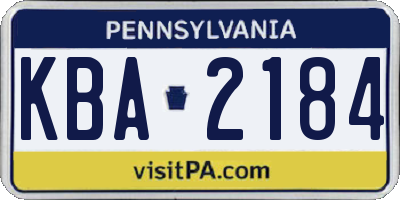 PA license plate KBA2184
