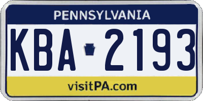 PA license plate KBA2193