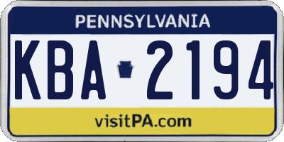 PA license plate KBA2194