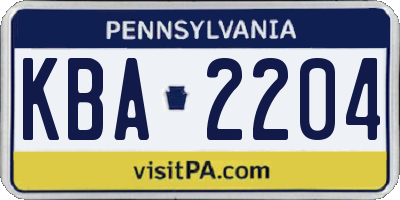 PA license plate KBA2204