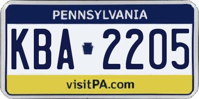 PA license plate KBA2205
