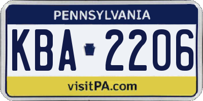 PA license plate KBA2206