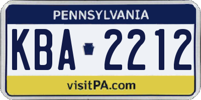 PA license plate KBA2212