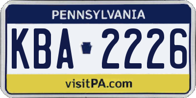 PA license plate KBA2226