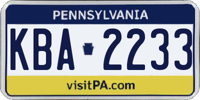 PA license plate KBA2233
