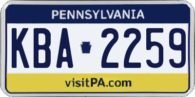 PA license plate KBA2259