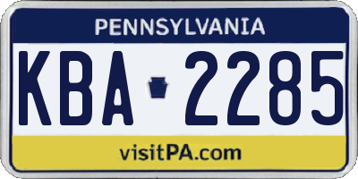 PA license plate KBA2285