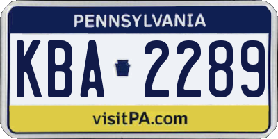 PA license plate KBA2289