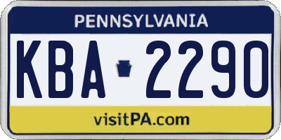 PA license plate KBA2290