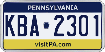 PA license plate KBA2301