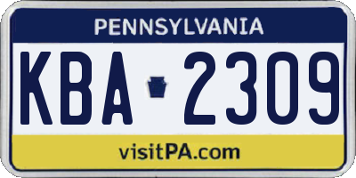 PA license plate KBA2309