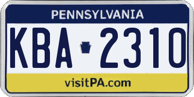 PA license plate KBA2310
