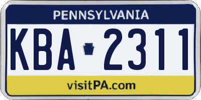 PA license plate KBA2311
