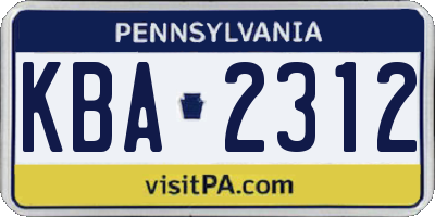 PA license plate KBA2312