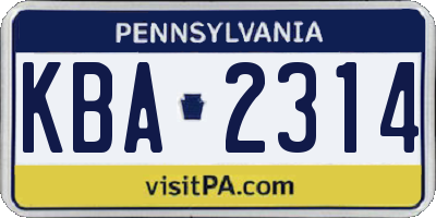 PA license plate KBA2314