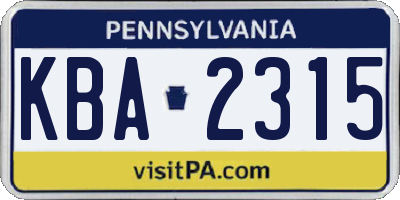 PA license plate KBA2315