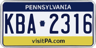 PA license plate KBA2316