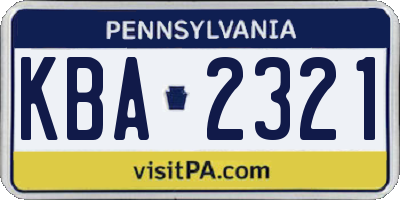 PA license plate KBA2321